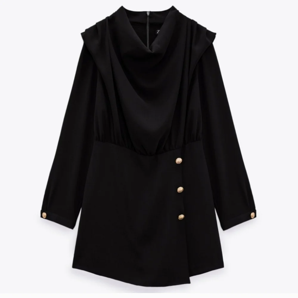Zara Black Long Sleeve Gold Button Romper Size S LIKE NEW Y-2552